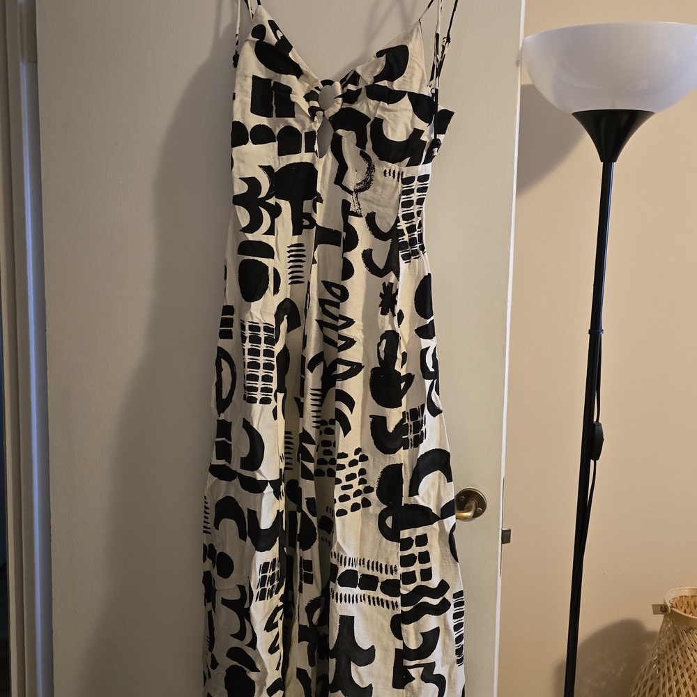 👗Aritzia Zara Black White Graphic Print Maxi Dress